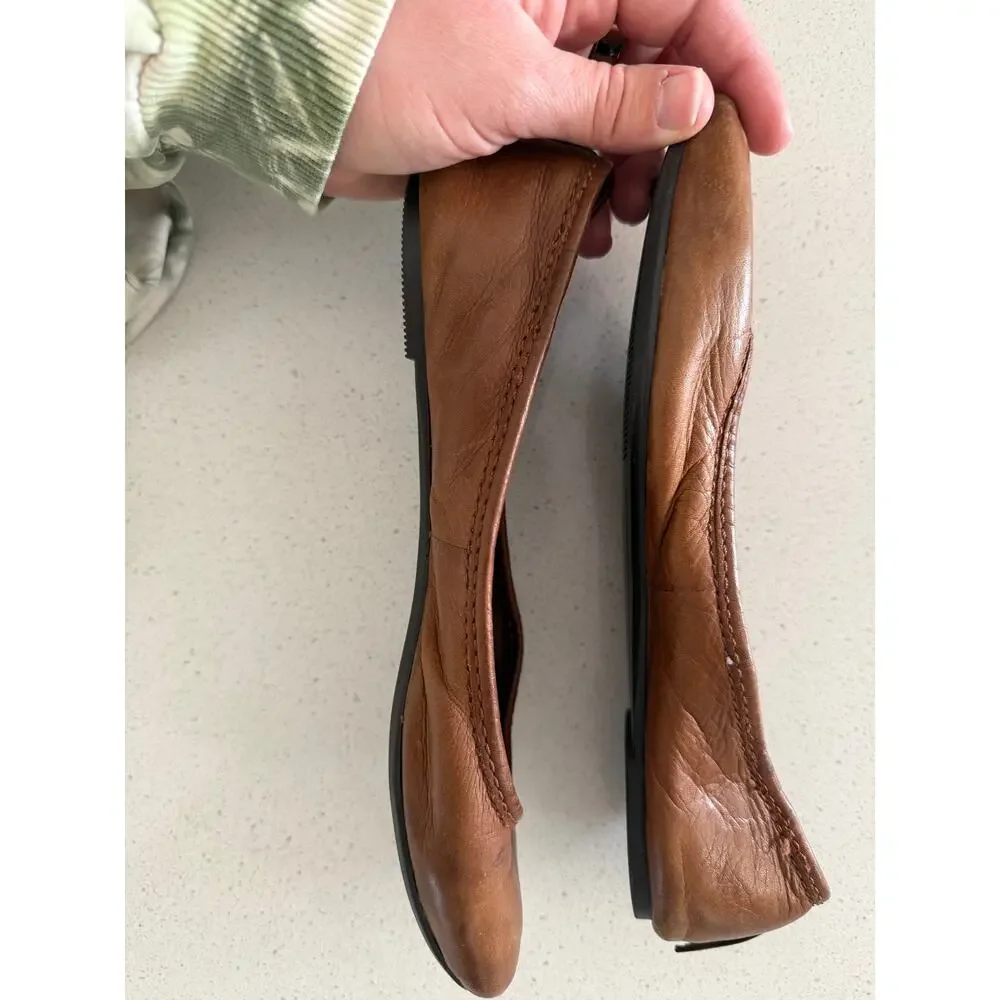 Frye Regina Pointed Toe Leather Ballet‎ Flat Cognac Size 6